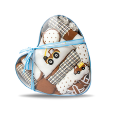 Load image into Gallery viewer, Heart Shaped Blue and Brown Baby Hamper