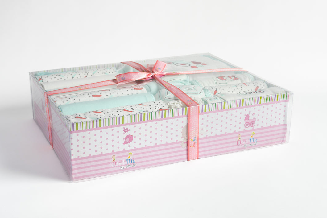 Rectangular Pink and Turquoise Baby Hamper